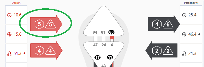 Where to find your Human Design Digestion type arrow (circled in green).