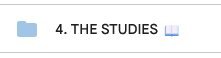 A screenshot of a Google Drive folder titled "The Studies" with a book emoji at the end.
